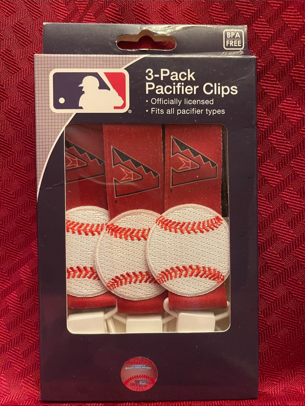 Baby Fanatic Arizona Diamondbacks Baseball Pacifier Clips - 3-Pack